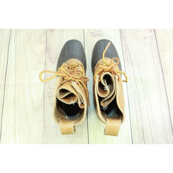 LL Bean Brown Leather Lace Up Round Toe Insulated Ankle Duck Boots Size 6 M - Picture 7 of 9